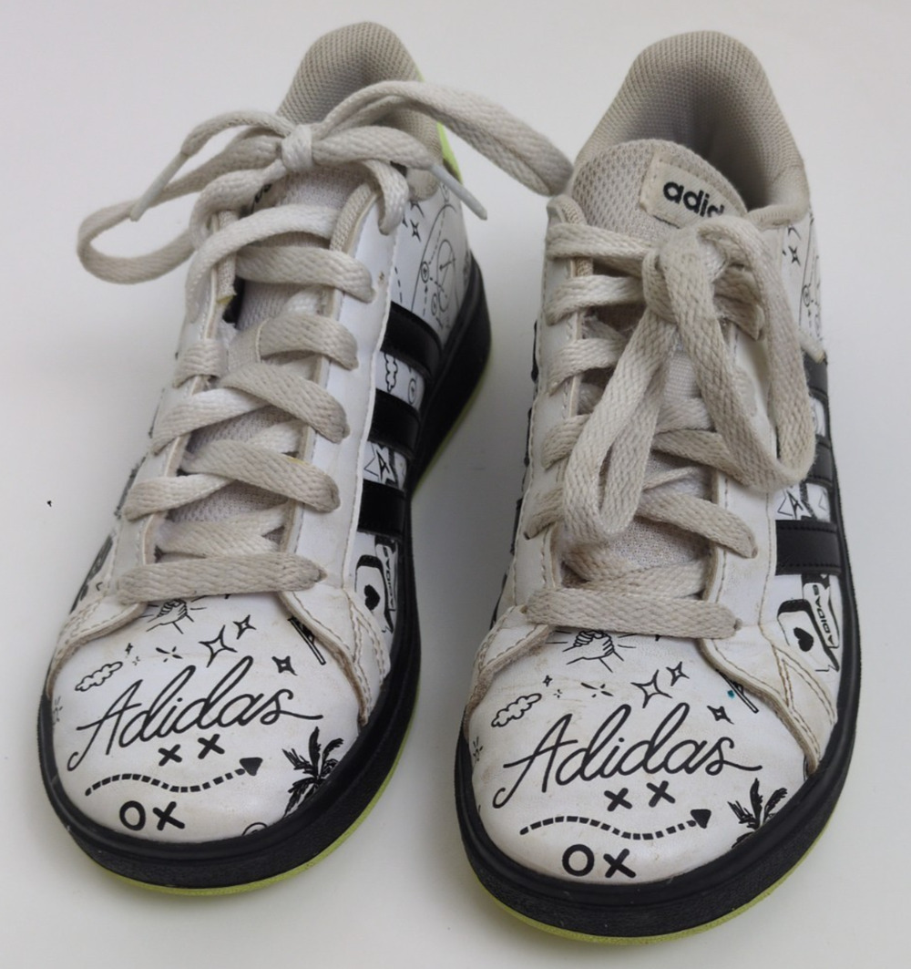 Adidas Grand Court 2.0 K Sneakers White/Black/Lime Green Unisex Kids US 2